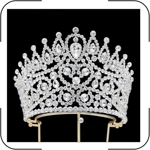 QXMYOO Extra Large Tiaras Tall Pageant Crowns for Women Clear Austrian Crystal Tiara Silver Homecoming Queen Crown Big Rhinestone Headpiece for Birthday Prom Quinceanera Wedding in Saudi Arabia