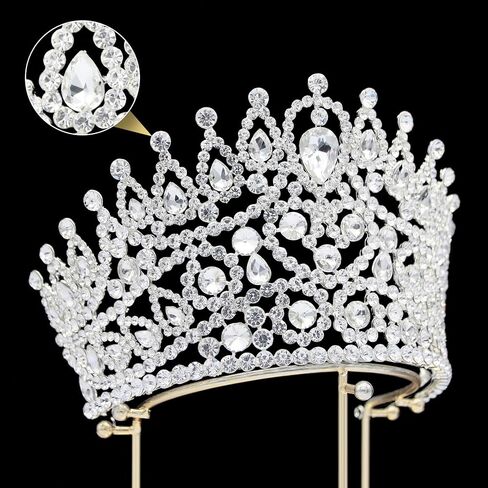 QXMYOO Extra Large Tiaras Tall Pageant Crowns for Women Clear Austrian Crystal Tiara Silver Homecoming Queen Crown Big Rhinestone Headpiece for Birthday Prom Quinceanera Wedding in Saudi Arabia