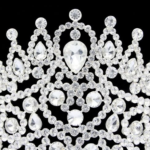 QXMYOO Extra Large Tiaras Tall Pageant Crowns for Women Clear Austrian Crystal Tiara Silver Homecoming Queen Crown Big Rhinestone Headpiece for Birthday Prom Quinceanera Wedding in Saudi Arabia