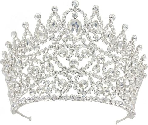 QXMYOO Extra Large Tiaras Tall Pageant Crowns for Women Clear Austrian Crystal Tiara Silver Homecoming Queen Crown Big Rhinestone Headpiece for Birthday Prom Quinceanera Wedding in Saudi Arabia