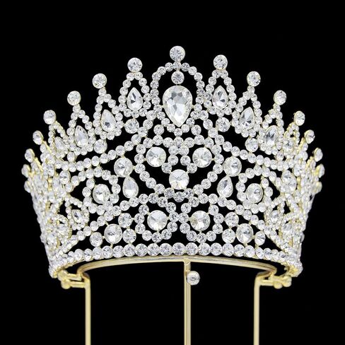 QXMYOO Extra Large Tiaras Tall Pageant Crowns for Women Clear Austrian Crystal Tiara Silver Homecoming Queen Crown Big Rhinestone Headpiece for Birthday Prom Quinceanera Wedding in Saudi Arabia