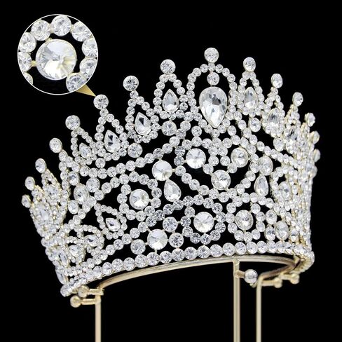 QXMYOO Extra Large Tiaras Tall Pageant Crowns for Women Clear Austrian Crystal Tiara Silver Homecoming Queen Crown Big Rhinestone Headpiece for Birthday Prom Quinceanera Wedding in Saudi Arabia