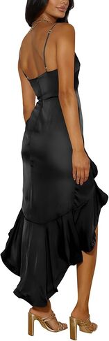 فستان Nova In Sky للسيدات 2024 مثير بياقة على شكل v من الساتان لحفلات الكوكتيل ميدي بدون أكمام ملفوف بكشكشة حورية البحر بحاشية رسمية in Kuwait