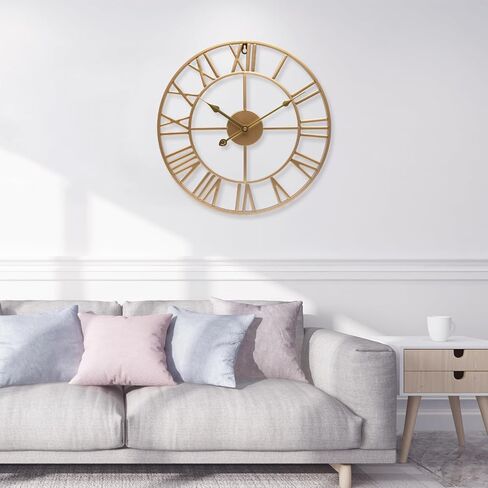 ساعة حائط كبيرة مقاس 32 بوصة أرقام رومانية سوداء ساعة معدنية تعمل بالبطارية صامتة غير موقوتة ساعة ديكور حديثة مستديرة كبيرة الحجم للمنزل والفندق والمكتب وغرفة النوم (أسود، 32 بوصة) in Kuwait