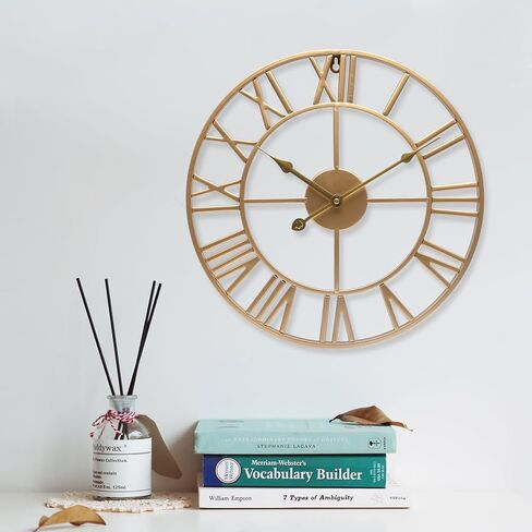 ساعة حائط كبيرة مقاس 32 بوصة أرقام رومانية سوداء ساعة معدنية تعمل بالبطارية صامتة غير موقوتة ساعة ديكور حديثة مستديرة كبيرة الحجم للمنزل والفندق والمكتب وغرفة النوم (أسود، 32 بوصة) in Kuwait