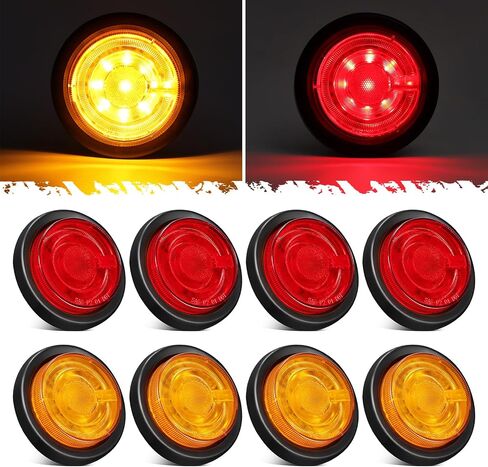 Partsam 8 قطع 2.5 بوصة كهرمان 12LED مصابيح تدفق الضوء للعلامات الجانبية المستديرة مع حلقة معدنية ومقابس رصاصة للمقطورة نصف شاحنة RV Camper in Kuwait