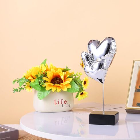 Electroplated Heart Sculpture - Modern Art Resin Balloon Heart-Shaped Sculpture, Ideal for Living Room, Coffee Table, Engagement Parties (Silver) in Saudi Arabia