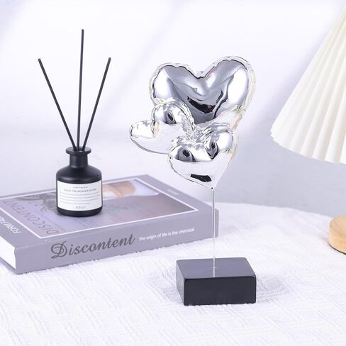 Electroplated Heart Sculpture - Modern Art Resin Balloon Heart-Shaped Sculpture, Ideal for Living Room, Coffee Table, Engagement Parties (Silver) in Saudi Arabia
