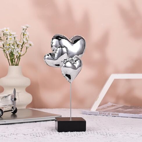 Electroplated Heart Sculpture - Modern Art Resin Balloon Heart-Shaped Sculpture, Ideal for Living Room, Coffee Table, Engagement Parties (Silver) in Saudi Arabia