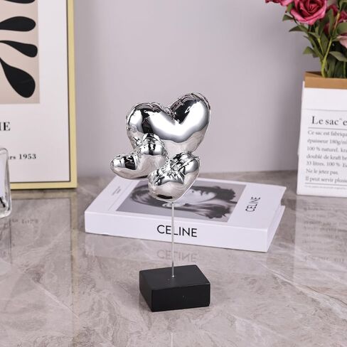 Electroplated Heart Sculpture - Modern Art Resin Balloon Heart-Shaped Sculpture, Ideal for Living Room, Coffee Table, Engagement Parties (Silver) in Saudi Arabia