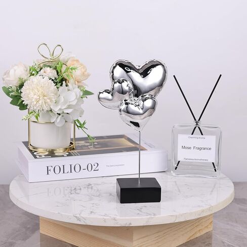 Electroplated Heart Sculpture - Modern Art Resin Balloon Heart-Shaped Sculpture, Ideal for Living Room, Coffee Table, Engagement Parties (Silver) in Saudi Arabia