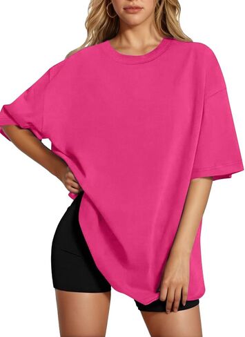HOTOUCH Womens Oversized T Shirts Crewneck Short Sleeve Workout Blouse Tops Summer Casual Dropped Shoulder Tunic Tee in Saudi Arabia