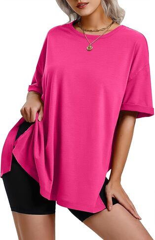 HOTOUCH Womens Oversized T Shirts Crewneck Short Sleeve Workout Blouse Tops Summer Casual Dropped Shoulder Tunic Tee in Saudi Arabia