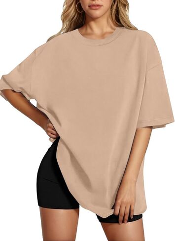 HOTOUCH Womens Oversized T Shirts Crewneck Short Sleeve Workout Blouse Tops Summer Casual Dropped Shoulder Tunic Tee in Saudi Arabia