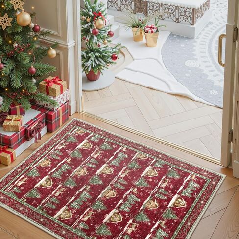 LEEVAN Christmas Door Mat Outdoor Entrance, Red Front Doormats Christmas Porch Rug, 2x3 Outside Layered Mats Washable Bathroom Rug Non Slip, Kitchen Sink Rug Porch/Back Door, Winter Front Door Mat in Saudi Arabia