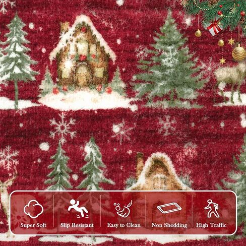 LEEVAN Christmas Door Mat Outdoor Entrance, Red Front Doormats Christmas Porch Rug, 2x3 Outside Layered Mats Washable Bathroom Rug Non Slip, Kitchen Sink Rug Porch/Back Door, Winter Front Door Mat in Saudi Arabia