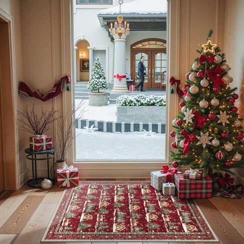 LEEVAN Christmas Door Mat Outdoor Entrance, Red Front Doormats Christmas Porch Rug, 2x3 Outside Layered Mats Washable Bathroom Rug Non Slip, Kitchen Sink Rug Porch/Back Door, Winter Front Door Mat in Saudi Arabia