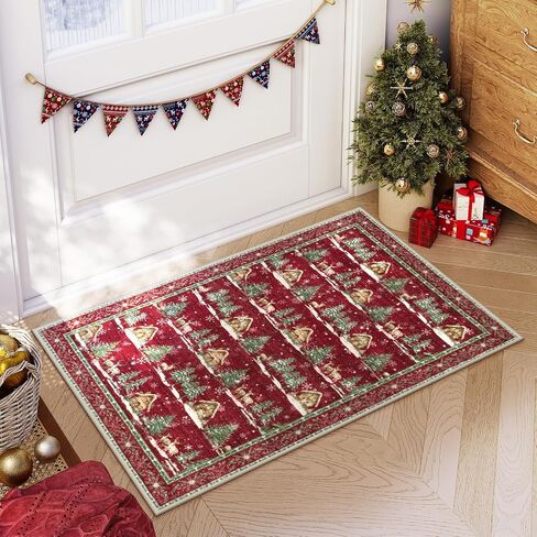 LEEVAN Christmas Door Mat Outdoor Entrance, Red Front Doormats Christmas Porch Rug, 2x3 Outside Layered Mats Washable Bathroom Rug Non Slip, Kitchen Sink Rug Porch/Back Door, Winter Front Door Mat in Saudi Arabia
