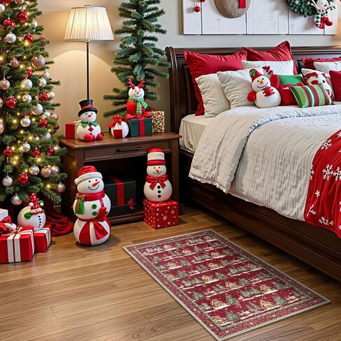 LEEVAN Christmas Door Mat Outdoor Entrance, Red Front Doormats Christmas Porch Rug, 2x3 Outside Layered Mats Washable Bathroom Rug Non Slip, Kitchen Sink Rug Porch/Back Door, Winter Front Door Mat in Saudi Arabia