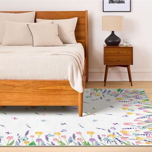 Artoid Mode Tulip Lavender Spring Area Rug, Summer Home Decor Low-Profile Area Rugs for Entryway Bedroom Living Room Laundry Room Indoor 5x7 Feet in Saudi Arabia