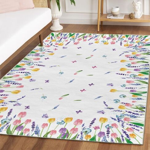 Artoid Mode Tulip Lavender Spring Area Rug, Summer Home Decor Low-Profile Area Rugs for Entryway Bedroom Living Room Laundry Room Indoor 5x7 Feet in Saudi Arabia