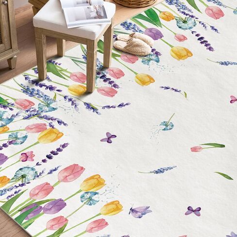 Artoid Mode Tulip Lavender Spring Area Rug, Summer Home Decor Low-Profile Area Rugs for Entryway Bedroom Living Room Laundry Room Indoor 5x7 Feet in Saudi Arabia
