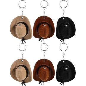 LUOZZY 6 PCS Mini Cowboy Hat Keychain with Tassel Western Cowboy Hat Keychain Western Style Key Ring for Men Women Handbag Backpack Pendant