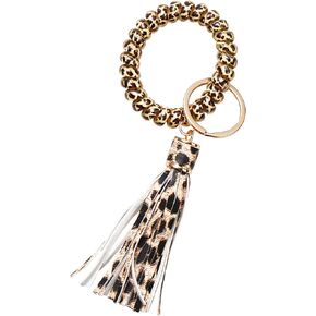 Wristlet Keychain Leopard Print Bracelet Keychain Key Ring Bracelet Leather Tassel Keychain Wrist for Women Girls