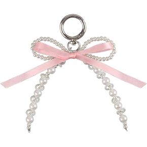 Pearl Bow Keychains for Women Girls Cute Sweet Pink Keychain Kawaii Bowknot Beaded Key Chain Fashion Bag Charm Key Chains Aesthetic Car Keyring for Purse Backpack Cellphone Earphone Case Accessories