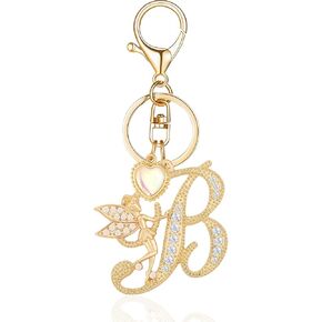 Alphabet Initial Letter Keyring Keychain for Women Girls Gold Plated Crystal Key Chains for Wallet Backpack