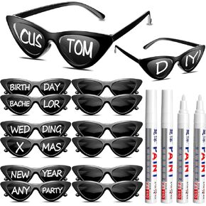 Flutesan 12 Pcs Wedding Personalised Sunglasses Bulk Custom Cat Eye Sunglasses with 4 Paint Pens for Adult DIY Custom Birthday Wedding Party Favors
