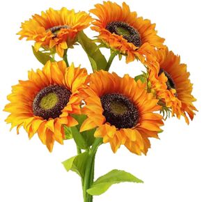 6pcs Artificial Sunflowers Six Colors Fake Sunflowers Bouquet Vintage Fake Silk Sunflowers Large Sunflowers Decor for Wedding Party Garden Home Hotel Office