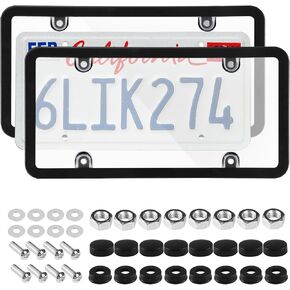 2PCS Transparent License Plate Protectors - Unbreakable Clear License Plate Frame with Screw Covers