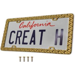 Creathome 3D Waffle Pattern Blue License Plate Frame from Pure Zinc Alloy Metal Perfect Plate Holder
