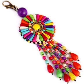 QTMY Colorful Beaded Tassel Long Boho Bag Charm Pendant Keyring Keychain for Women Purse Handbag Decor (3)