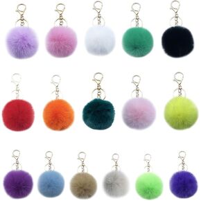 Unpafcxddyig 16 Pieces Pom Pom Keychains Soft Faux Rabbit Fur Fluffy Ball Pompoms Keyring for Women Bag Accessories