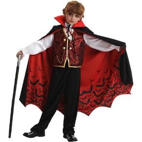 Gothic Vampire Costume Deluxe Set for Boys Kids Halloween Costumes Party Favors Dress Up Outfit with Accessories