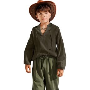 Boys Steampunk Medieval Pirate Costume Boys Renaissance Lace Up Halloween Long Sleeve Ghillie Suit Top
