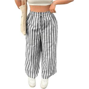 SHENHE Women's Plus Size Striped High Waisted Wide Leg Pants Tie Front Casual Pants