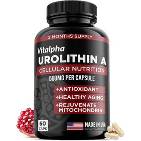 Anti-Aging Urolithin A Supplement - Pure & Powerful Antioxidant Protection Mitochondrial Supplements - Natural Energy Boost - Mitochondrial Health & Cell Repair Support for Men & Women - 60 Caps