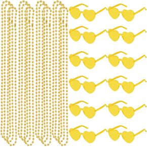 24Pcs Mardi Gras Beads Necklaces Heart Sunglasses Beaded Necklaces Heart Glasses 80s Costume Accessories for Carnival