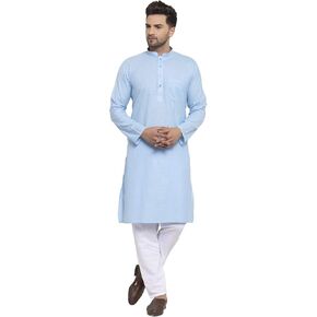 Men's Cotton Cream Solid Kurta With Drawstring Pyjama Set, Ethnic Traditional Wear