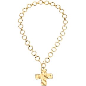 Hammered Cross Necklace, Chunky Statement Gold Cross Chain Necklace Gold Bold Cross Pendant Necklace Hammered Chunky Thick Necklace for Women Fashion Jewelry Accessories