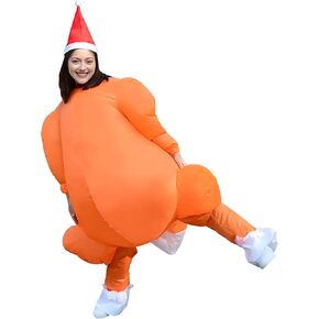 Inflatable Turkey Costume Adult, with Christmas Hat, Super Funny Costume for Thanksgiving, Gift, Christmas Orange