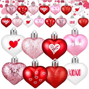 Syhood 40 Pcs Valentine's Day Heart Ornaments for Tree Valentines Day Decorations Pink Red White Glitter Hanging Ornaments for Valentine's Day Wedding Anniversary,8 Styles
