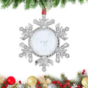 Christmas Snowflake Frame Ornaments 2" Photo Sparkling Rhinestone Frame, Bringing Unique Charm to Babies' First Christmas, Family and Lovers, Adding More Romance to Christmas. (Golden)