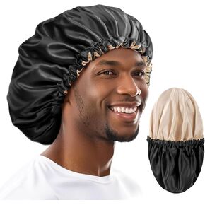 Satin Bonnet for Men Sleeping: Large for Long Braid Waves Curls, Reversible Silky for Hair Smooth No Crease, Adjustbale