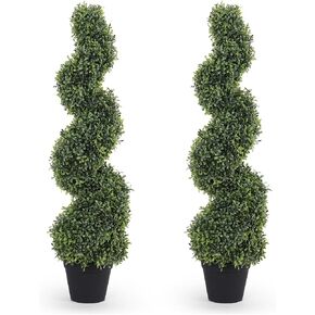 THE BLOOM TIMES 4ft Artificial Topiary Trees Set of 2 Pack - 48 Inch Faux Cedar Cypress Spiral Trees for Outdoor - Fake Plants for Garden Front Porch Indoor Outside Planter Decor 4 Foot