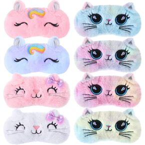 Zhanmai 8 Pcs Cat Sleep Mask Plush Faux Eye Mask Soft Fur Cat Eye Blindfold Cute Funny Animal Eye Shade for Adults Women Home Winter Travel Nap Night
