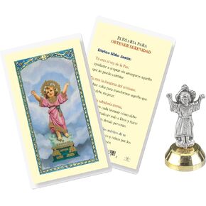 Mini Divino Niño Jesus Estatua (2 Inch) - Divino Nino Jesus Tarjeta - Made in Italy Sto Nino Statue for Car, Auto, Van - Small Divine Child Jesus Statue, Spanish Santo Nino Catholic Card -2 Items Set